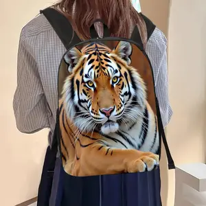 Single Piece Realistic Tiger Print Backpack Durable 600D Oxford Cloth School Bag Adjustable Breathable Strap Large Capacity Fits 15in Laptop for Kids Teens School Travel Outdoor Use
