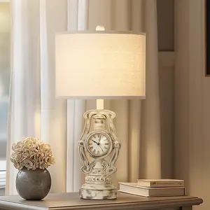 25” Clock Magic! Vintage lamp set with USB ports—nostalgia meets handy  (Set of 2)