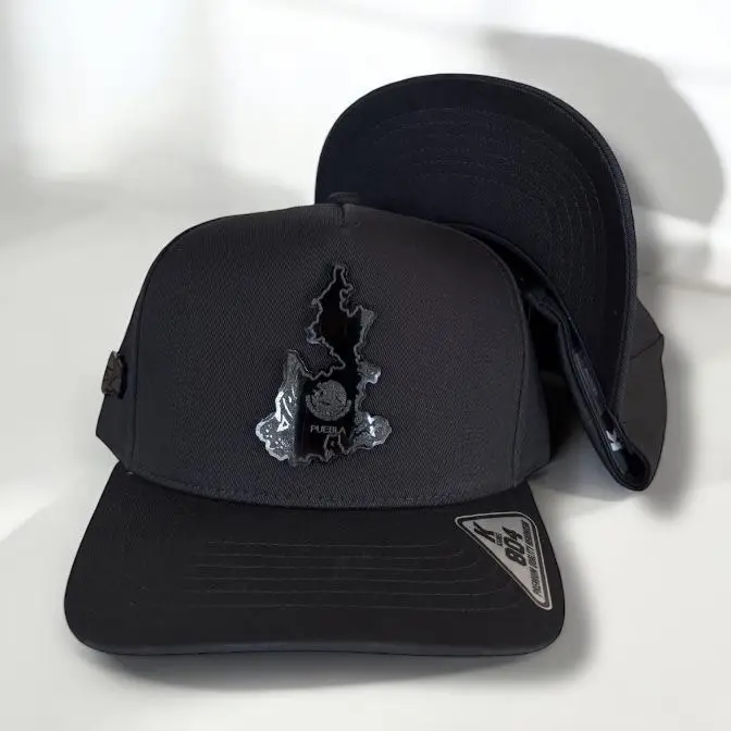 Puebla  Mexico Hats Black & Red SnapBack with Logo and Patch, Adjustable Fit