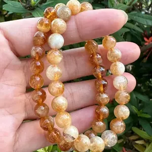 Citrine Yellow Crystal 8mm Round Beads Women Men Bracelet for Stacking, Healing Meditation, Chakra Balance, Calming Protection & Yoga Bracelet