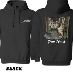 Dive Bomb Industries  – Front Chest Logo With Large Back Duck Hunting . Detailed Waterfowl Scene Print. Dive Bomb Apparel , Duck Hunting Design , Outdoor Lifestyle Wear ,good graphic tees outfits city boy hoodie boxy fit shirt men georgia truck clothes