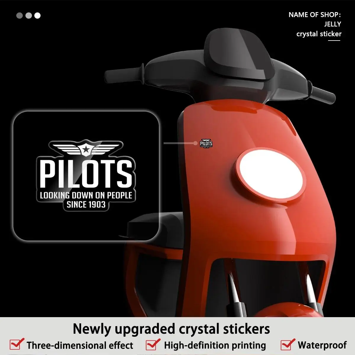 4Pcs/1 set, since 1903, pilots look down on humans - pilot stickers - crystal logo motorcycle decals, bumper stickers, car