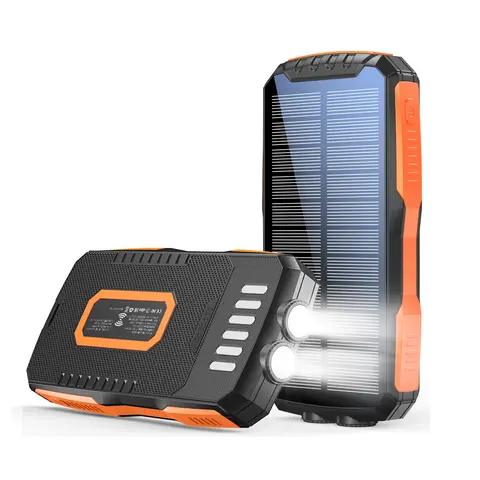 Citicr 30000mAh Solar Power Bank yd-819w*black_wireless charging Accessories, 5V2A, 6-7h Charge Time, Waterproof, Dual USB Outputs, USB Type-C, LED Flashlight, Portable Backup for Camping Travel Mobile Phones