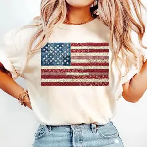 Comfort Colors 4th of July T-shirt – Retro American Flag Tee, Patchwork USA Shirt, Patriotic Fourth of July Gift