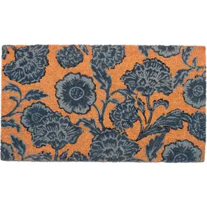Coir Door Mat, Floral Print Entryway Floor Mats with Non-Slip PVC Backing, Indoor Outdoor Mat for Front Door Decor, Door Mat, Welcome Mats with Chelsea Flower Print, Blue, 30”X 17”