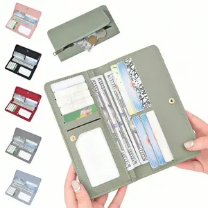 RFID Anti-Theft Brush Unisex Wallet PU Solid Color Ultra-Thin Credit Card Bag Zipper Buckle Gifts For Women Wallet Purse Wallet Long Wallet
