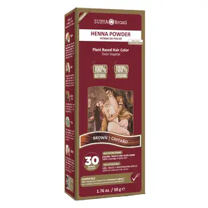 Surya Brasil Henna Powder Brown 100% Natural Plant-Based Hair Color Deep Nourishment & Gray Coverage 1.76 oz | 50g