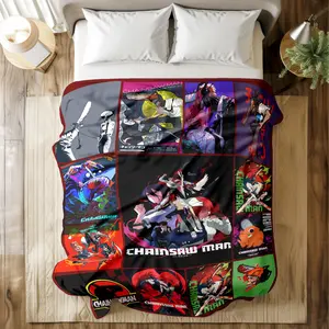 Chainsaw Man Printed Blanket with Vibrant Collage Anime Art Prints - Super Soft & Skin - friendly, Long - Lasting & Quick - Drying, Machine Washable, Multi - Size for Bed, Sofa, Travel, Camping & Office Naps, Ideal Gift for Anime Fans