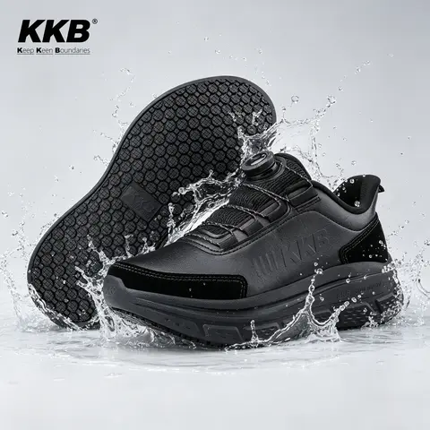 KKB Men's Non-Slip Water-Resistant Work Footwear - Arch Fit Orthopedic Walking Shoes with Easy Slip-On Design, Memory Foam, Extended Wear Comfort, All-Seasons Use for Chefs Nurses