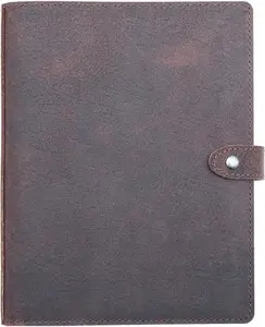 Leather Mini 3 Ring Binder for 5.5"x8.5" Half Letter Size Paper, 1" Round Rings, with Interior Pockets & Snap Closure, Vintage Brown