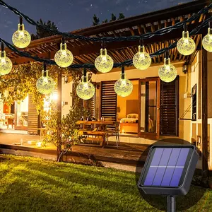 Solar String Lights Outdoor Waterproof50LED Solar Crystal Globe Lights 8 Mode 7M 24Ft Outdoor Solar Powered String Lights for Garden Patio Yard Christmas Parties Wedding Warm White