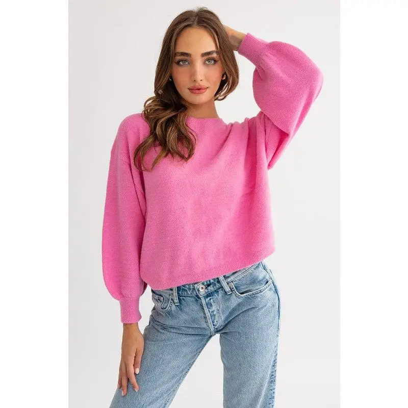 Kallie Fuzzy Sweater with Back Ruching