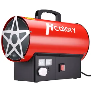 Hcalory 60000 BTU Forced Air Propane Heater, Fuel Consumption as Low as 1.09 kg/hr, Auto 25-131℉ ON-OFF Control, Digital Display Screen, Compatible with US Propane Tanks, for Garage, Construction Site