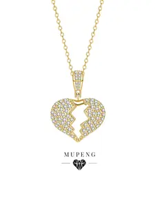 Broken Heart Pendant Necklace for Women, 18k Gold Plated Fully Iced Out Bling Love Neckalce, Fashion Jewelry for Anniversary & Birthday Gifts