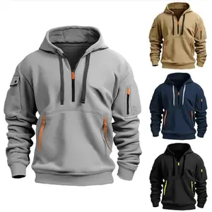 Men's Chill Out Hooded Pullover in Beige - Cotton Blend, Long Sleeve, Plain, Casual unisex hoodie