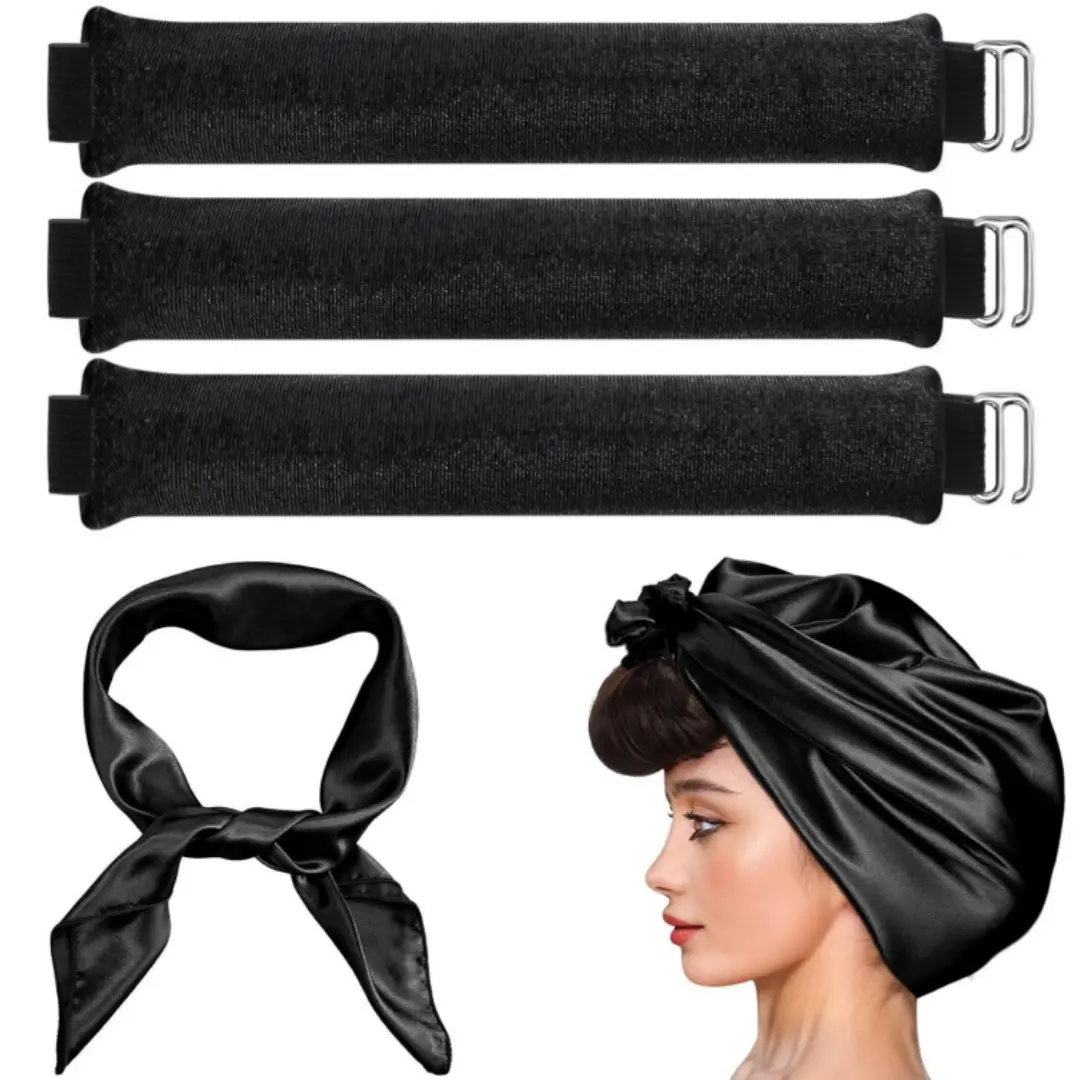 3 Pcs No Heat Curling Headband Set, Velvet Heatless Hair Curlers with Silk Scarf, Overnight Damage-Free Curl Styling Tools for Long Medium Hair