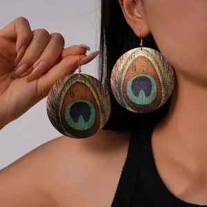 Large Statement Peacock Feather Earrings - Oversized Retro/Minimalist Hoop Dangle Earrings with Exaggerated Hooks, Luxurious Feather-Like Texture (No Feathers), Year-Round Party Wedding Gift, Elegant Boho