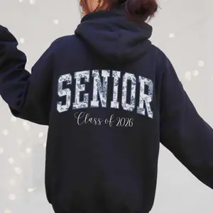 Senior 2026 Graduation T-Shirt Sweatshirt Hoodie End Of School Year Floral Blue Toile Hoodie Teen Girl Gift High Sch Hoo Hoodied Go-To Cotton Sweaters