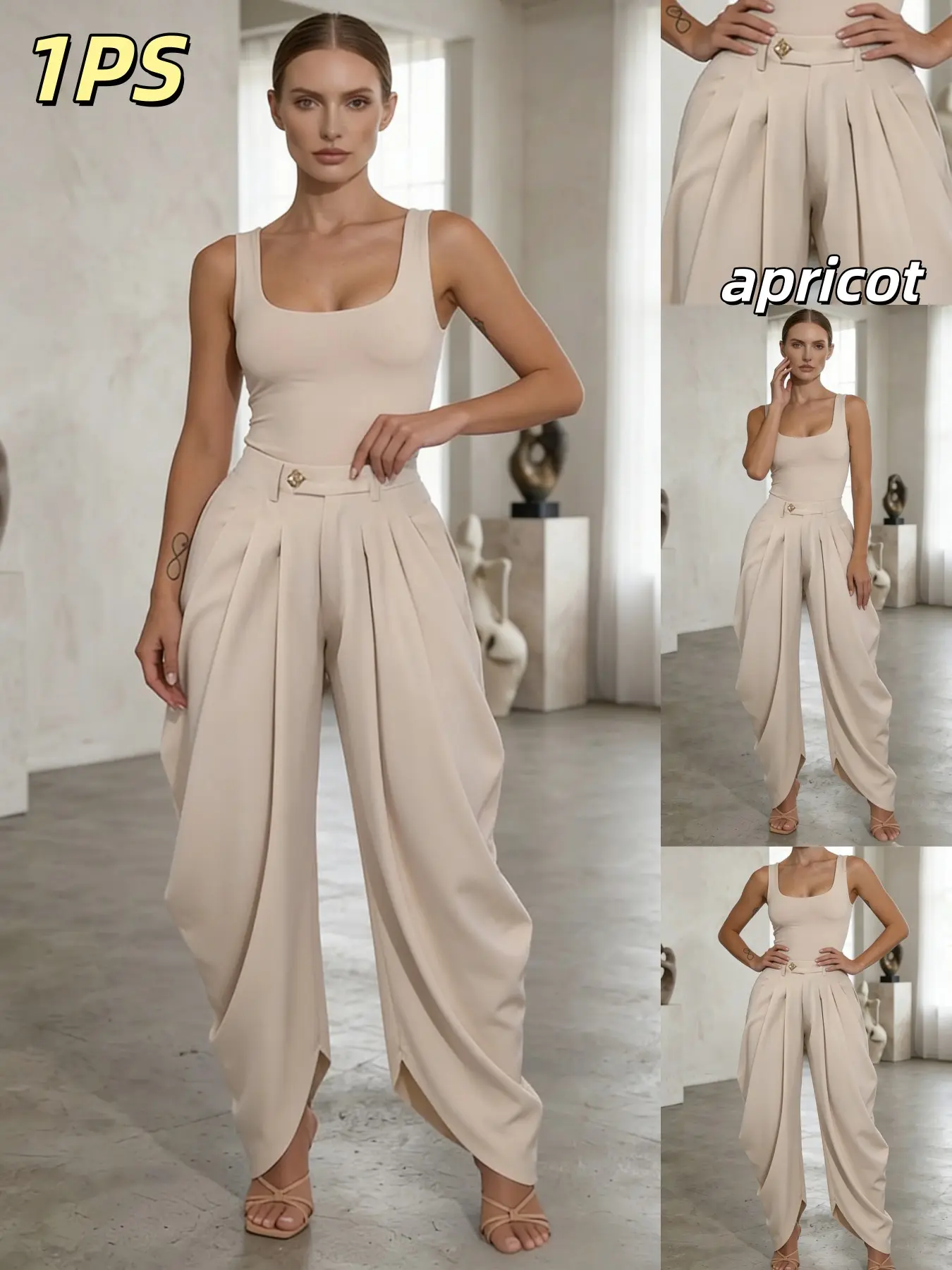 Women's High-Waisted Pleated Wide Leg Pants, Casual Basic Trousers, Loose Fit, Multiple Colors Available, Casual Style, Suitable for Work, Travel, Home, Womenswear
