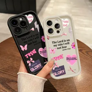 Pink Heart-Ribbon Bow Pattern TPU Phone Case for iPhone 17 16 15 14 Pro Max 13 12 11  XS Plus E Shockproof Drop Protection Rugged Durable Silicone Cover Cellphone Protective Smartphone Casing