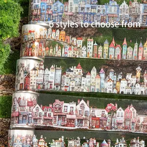 House Pattern Washi Tape, 6 Rolls/set Colorful House Pattern Decorative Tape, Decal Sticker, Diy Craft Decorative Tape for Scrapbooking, Journaling, Gift Wrapping, Scrapbook Materials