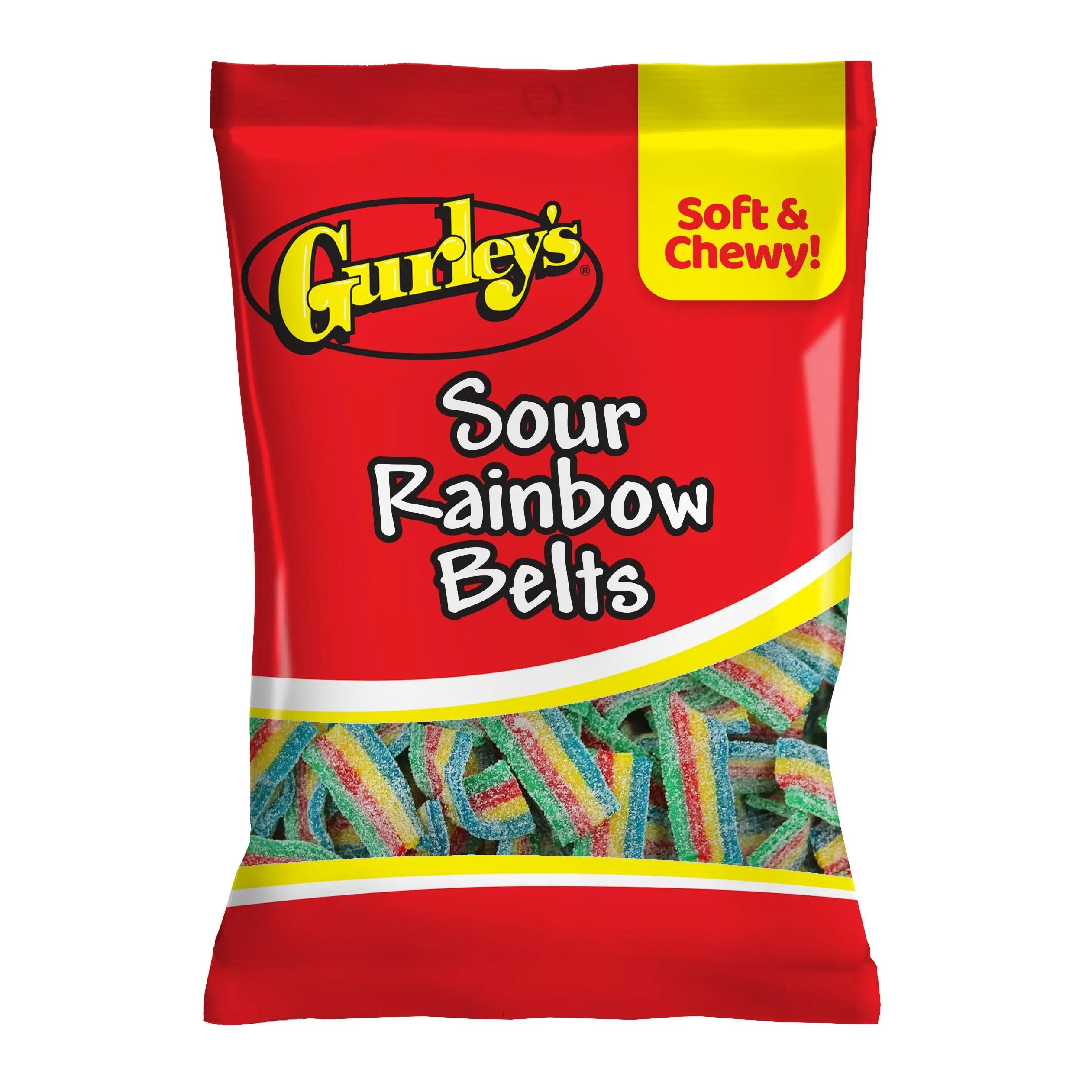 Gurley's Tangy & Chewy Sour Rainbow Belts, Fruity Gummy Candy Strips, Pack of 12