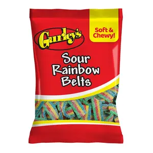 Gurley's Tangy & Chewy Sour Rainbow Belts, Fruity Gummy Candy Strips, Pack of 12