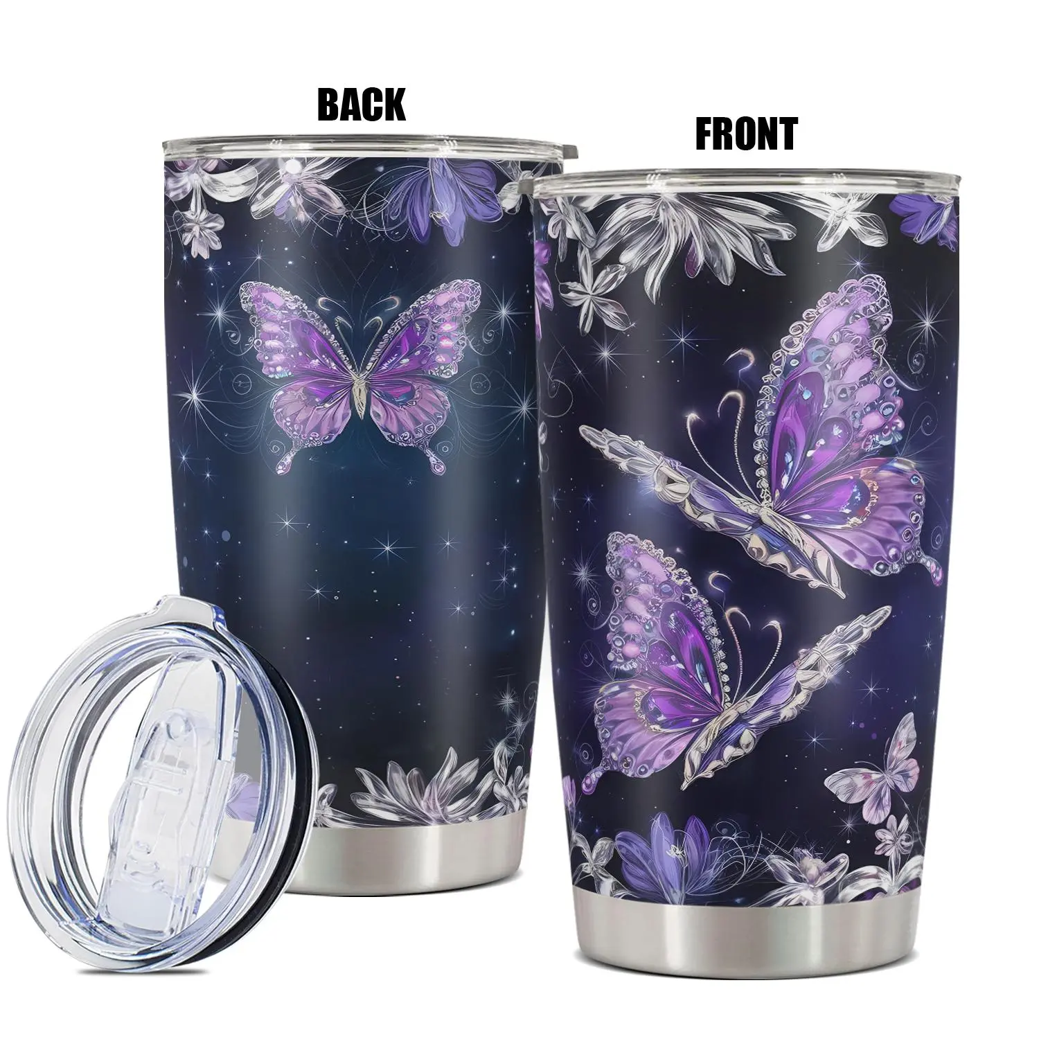 Butterfly Pattern Tumbler, 1 Count Stainless Steel Water Bottle, Insulated and Durable Water Cup, Gift for Any Occasion