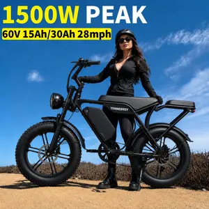 Dual-Seat Design 1500W peak (750W rated) electric bike, 20-inch fat tires, 90Nm torque, top speed 28 mph, 60V 15Ah battery, range 50-80 miles, LCD display Ebike Bike