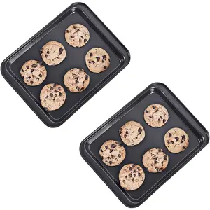 Small Baking Sheet Nonstick 9.45 X 7.09 Inch (Inner 7.5x6), 8 Inch Mini Cookie Tray Toaster Conventional Oven Pan No Warp No Rust  Bakeware for 1 to 2 person 2 Pack