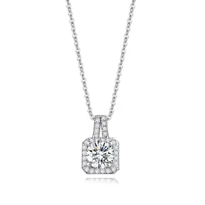 Unimoiss Synthetic Moissanite Square Halo Eternity Pendant Collarbone Necklace in S925 Sterling Silver — Perfect for Any Occasion & Daily Wear, Ideal for Birthday and Anniversary Commemorative Gifts