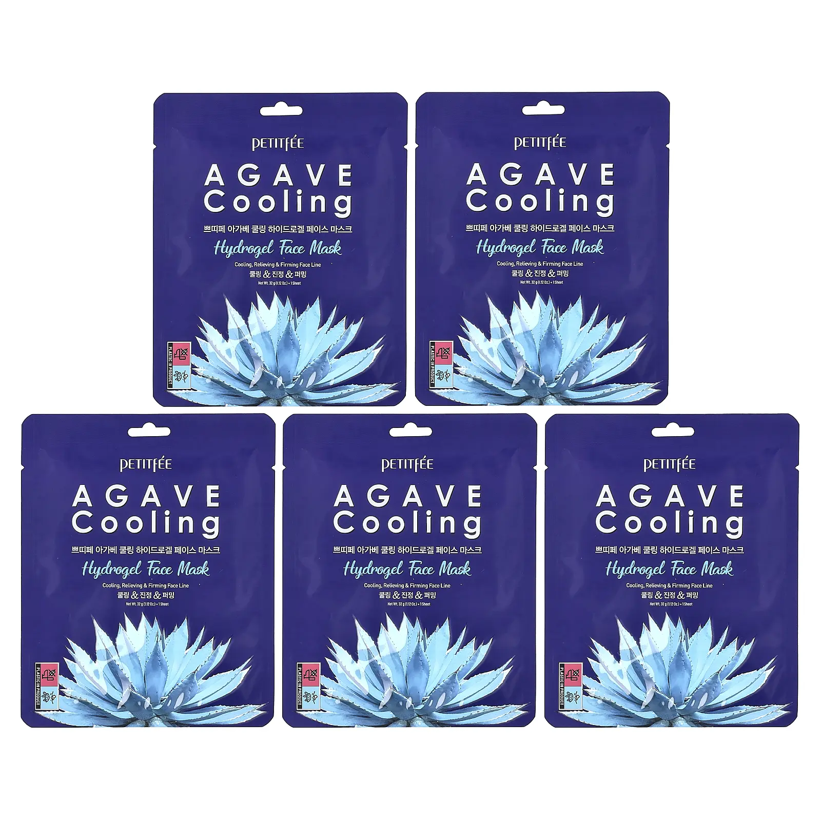 Petitfee Agave Cooling Hydrogel Beauty Face Mask, 5 Sheets, 1.12 oz (32 g) Each