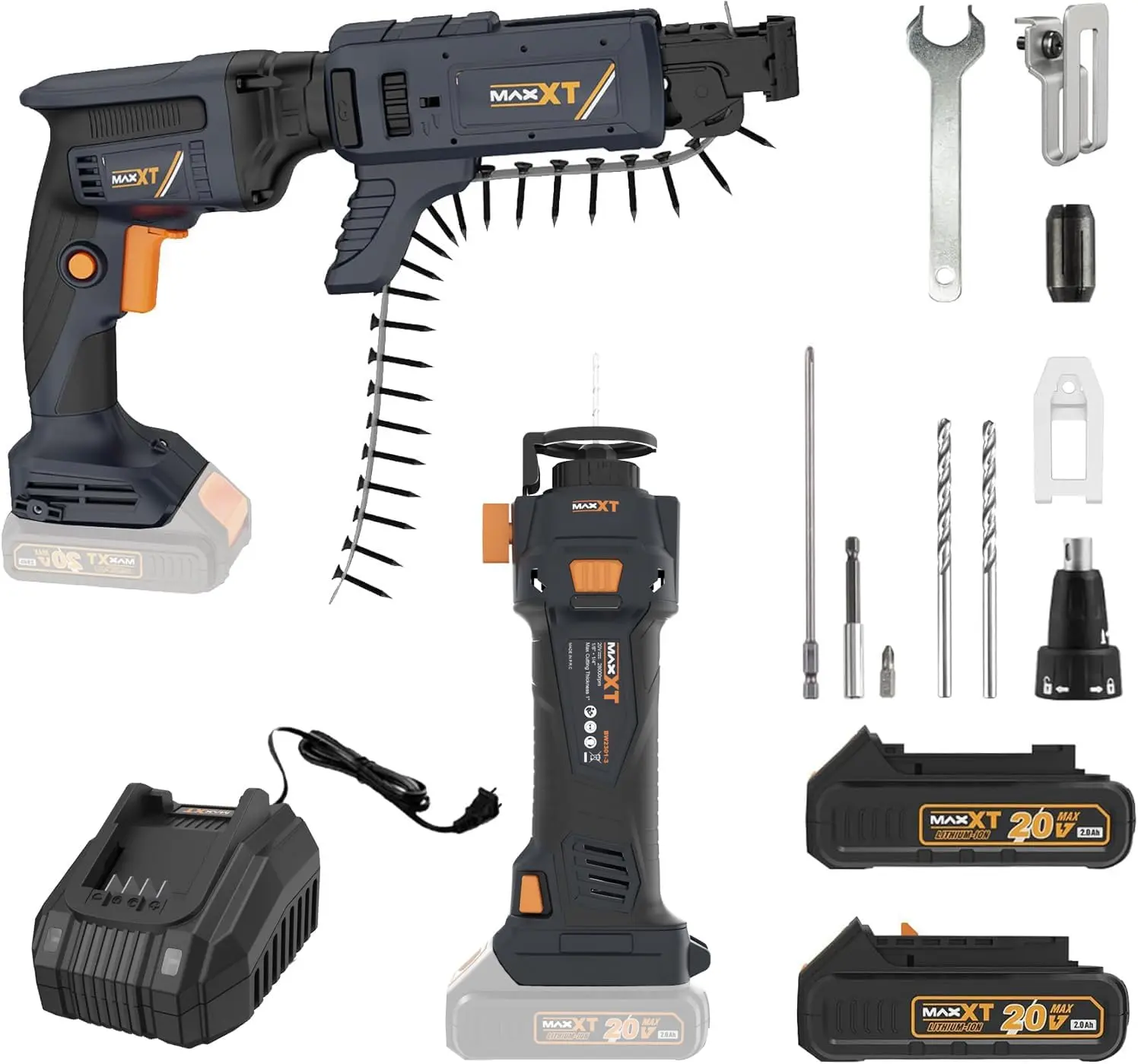 MAXXT 20V Brushless Drywall Screw Gun (Tool Only) – 2-in-1 Screwdriver & Router, 0-5 000 RPM, One-Hand 25-57 mm Quick-Set, 360° Rotating Head, Tool-Free Depth, Drywall Cut-Out Bit Included