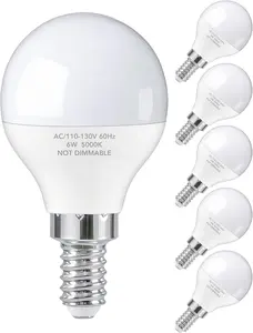 E12 LED Bulbs 60W Equivalent, E12 Small Base Candelabra Ceiling Fan Bulbs 6W 620LM, A15 Globe Bulb 85+ CRI Non-dimmable 5000K Daylight White, 6 Pack