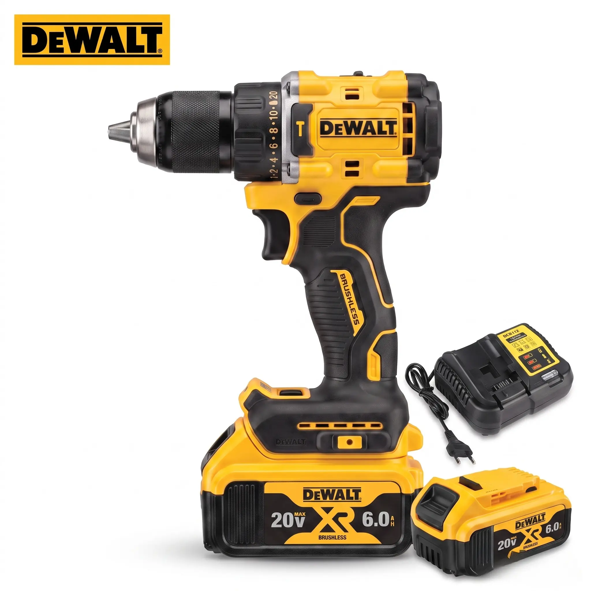 DEWALT 20V MAX Brushless 1/2" Cordless Drill Kit (DCF805) with 6.0Ah Battery, cargador, 12-Position Clutch - Variable Speed Trigger, LED Light, Lightweight Build for Cabinet Work, Metal Framing & General Remodeling tools