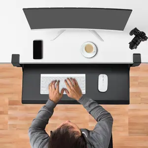 Adjustable Under Desk Keyboard Tray with C-Clamp - Slide-Out Ergonomic Mouse & Keyboard Platform, No Drilling Installation, Space-Saving for Home Office, Gaming, Standing Desks