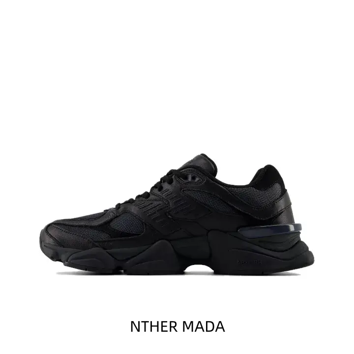 Vintage Full Black Layered Running Sneakers Breathable Hollow Mesh Upper Matte Synthetic Overlays Ergonomic Cushion Insole Sculpted Geometric Shock Midsole Non-Slip Wear Resistant Outsole Unisex Street Footwear