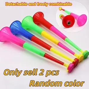 2-Pack Foldable Vuvuzela Horns, Sports Event Noisemakers, High-Strength Plastic with Whistle, Blue, Easy Assembly