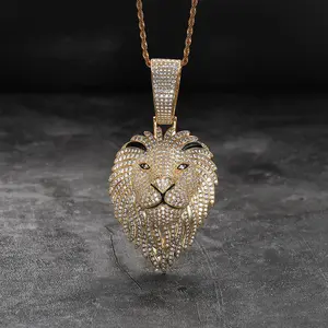Lion Pendant - Diamond Gold by BLKICE comes with 20 inch Miami Figaro 18k Gold Chain