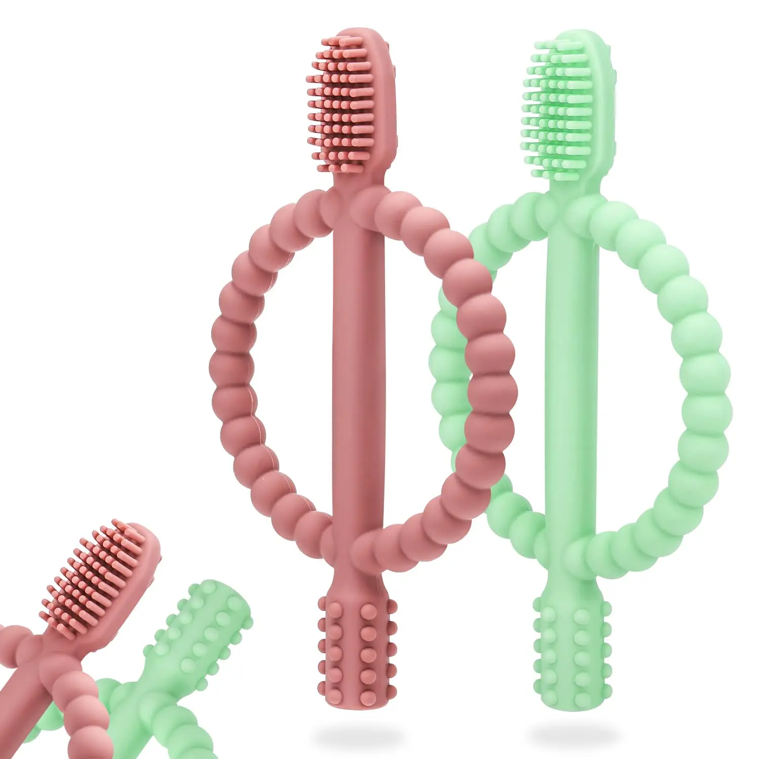 Baby Teething Toys with Easy-Hold Handle, Infant Toothbrush | Textured On Both Sides Helps Massage, Soothe Sore Gums, Silicone Teething Toys for Babies 0 3 6 12 36 Months Bright.