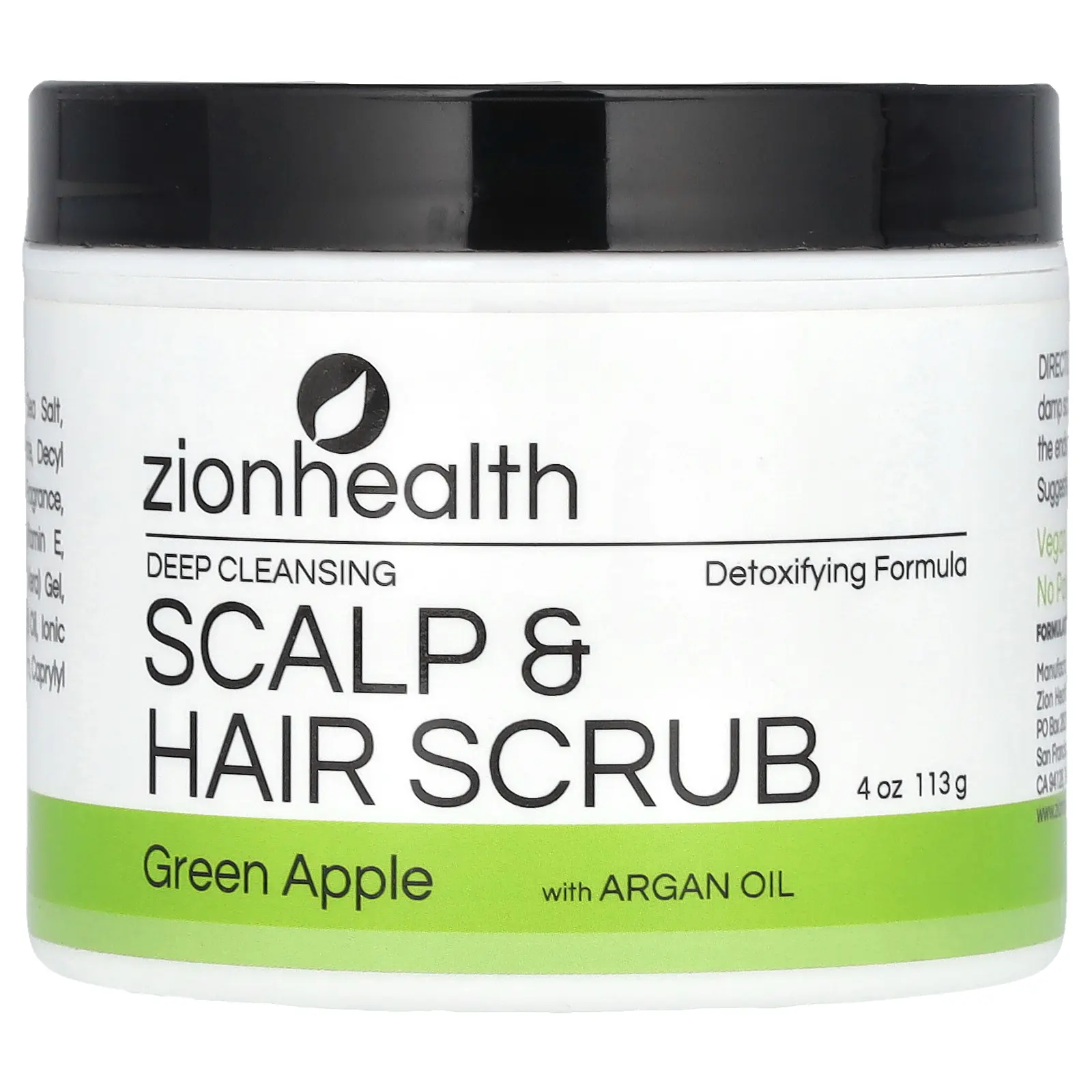 Zion Health Deep Cleansing Scalp & Hair Scrub with Argan Oil, Green Apple, 4 oz (113 g)