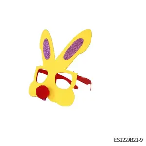 Easter Bunny Novelty Glasses, Yellow Frame with Purple Glitter Ears Party Sunglasses