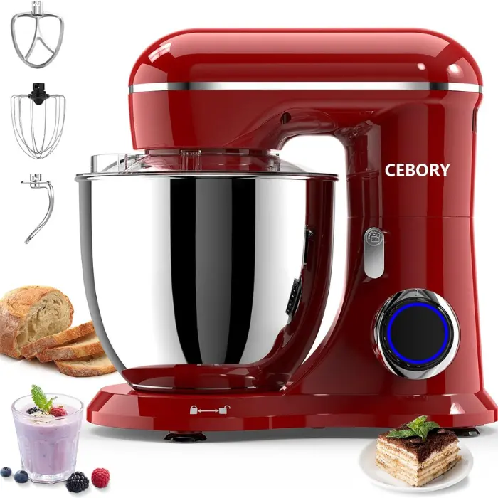 CEBORY 3‑IN‑1 Electric Stand Mixer 6.5QT – 660W 10‑Speed Kitchen Mixer with Dough Hook, Beater & Whisk, Red – Perfect for Bread, Cake & Baking for Home Bakers