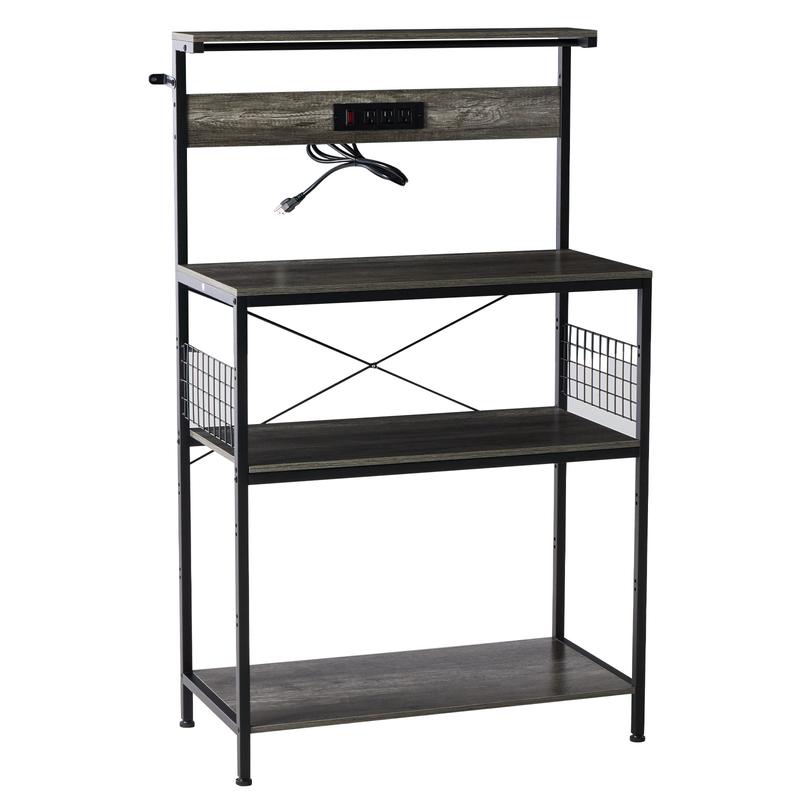 Kitchen Bakers Rack with Power Outlet, Adjustable Storage,Bakers Rack ...