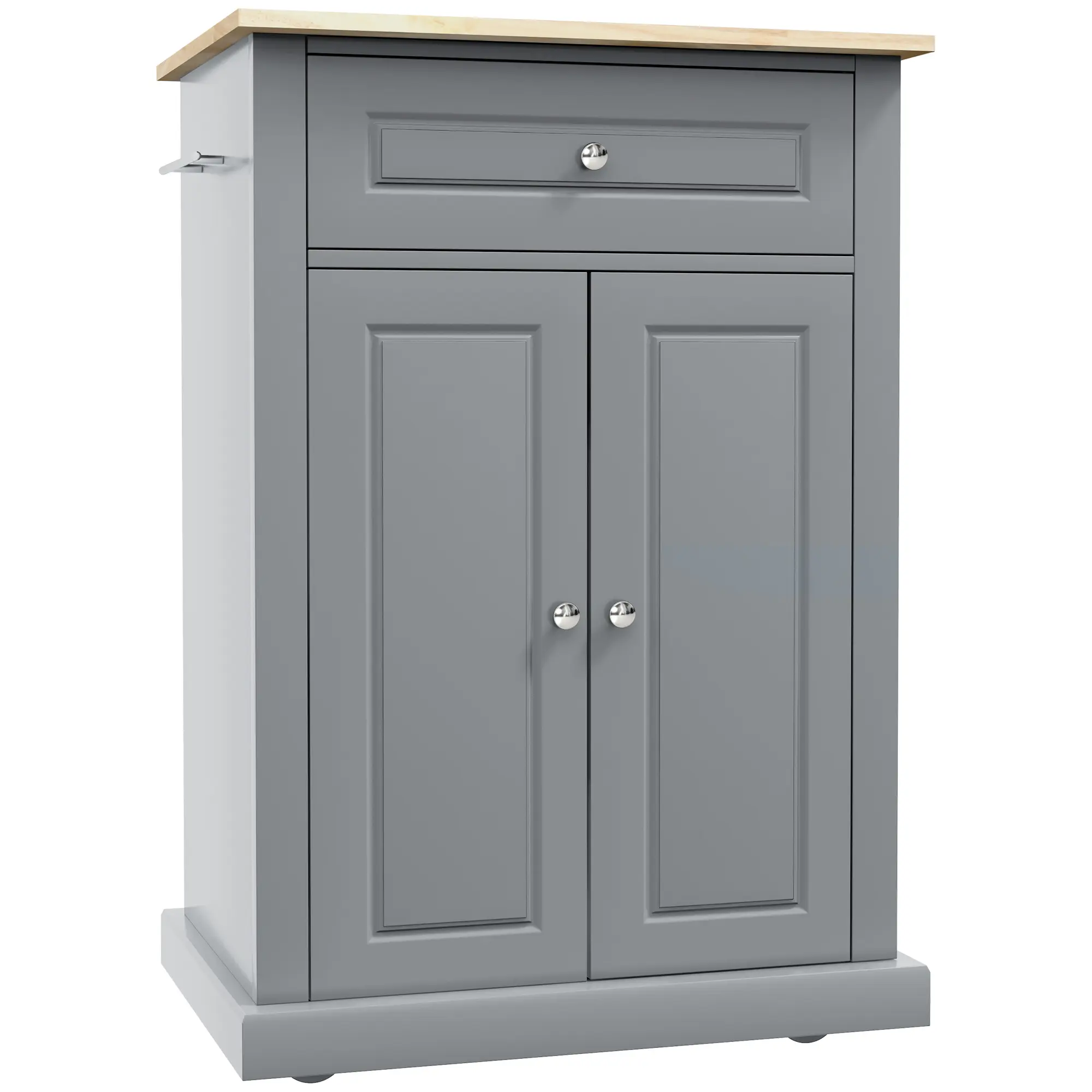 Grey Rolling Kitchen Island Cart - Portable Home Storage Utility Trolley Table with 1 Drawer, Adjustable Shelf, and 2 Towel Racks