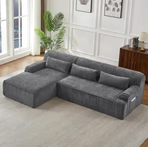 L-Shaped Sectional Sofa, Oversized Modular Sleeper Couch, Minimalist Design for Living Room, Apartment & Reception, No Assembly Required, Grey