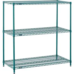 Global Industrial 18363G3 Nexel 3-Shelf Poly-Green Steel Wire Shelving Unit Starter, Home Organiser & Storage Rack - 36x18x34 in.