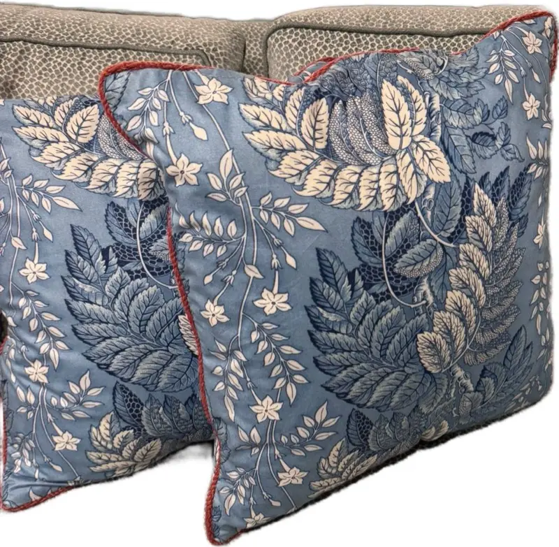 Limited Edition Blue Winterthur Print Pillows (2), 16" x 16", Brunschwig & Fils Fabric Decorative Throw Pillows