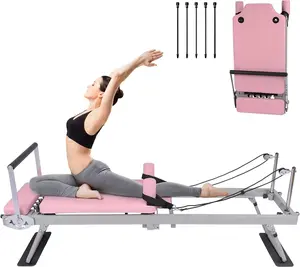 Foldable Reformer Pilates Machine, Compact Pilates Reformer Core Bed Equipment with Resistance Cords for Home Gym Workout