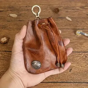 Leather Mini Mid-Century Bag Keychain, Coin Organizer & Holder, Unisex Design, Ideal for Everyday Use, Durable Material